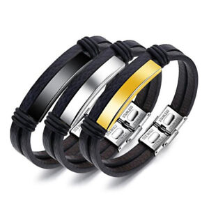 Creative Men's Leather Stainless Steel Bracelet Double Layer Rope Magnetic Wrist