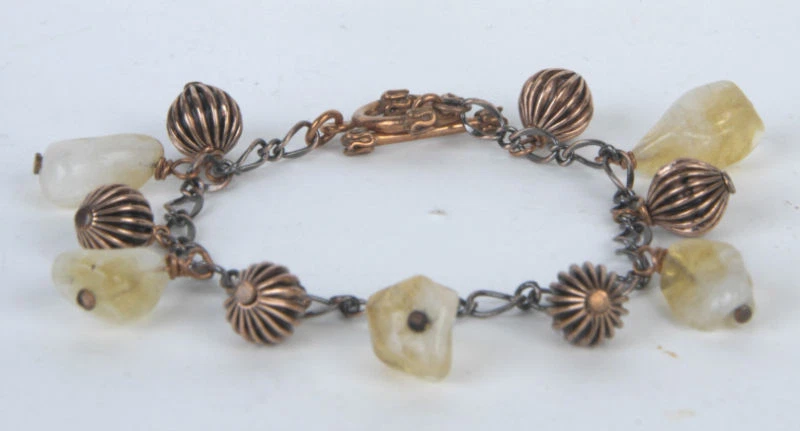 Pulsera pepita de citrino genuina cadena de cobre, cuentas y palanca Foto 1 de 1