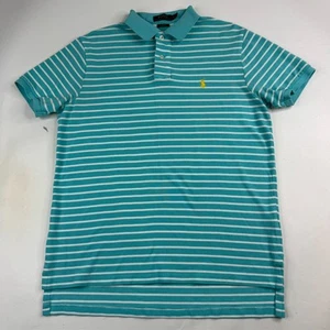 Polo Ralph Lauren Mens Large Custom Fit Baby Blue Striped 100% Cotton Polo - Picture 1 of 9