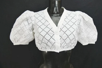 Gr.42 Dirndlbluse weiß Bluse für Dirndl Baumwolle mit Lochmuster B11354 - Bild 1 von 4