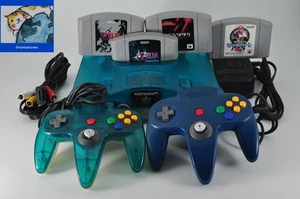 Nintendo 64 N64 Console Clear Blue with Expansion Pack Zelda Game Lot 4 JP Ver - Imagen 1 de 24