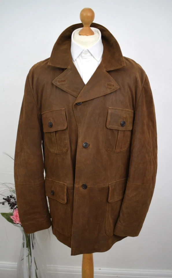 BARBOUR Tobacco Suede Safari Field Jacket Size 40S Short Sleeves Medium Blazer - Image 1 of 4