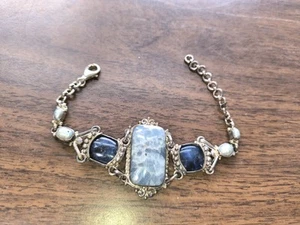 Vintage Sterling Quartz Sodalite Pearl Bracelet Sajen - Picture 1 of 4
