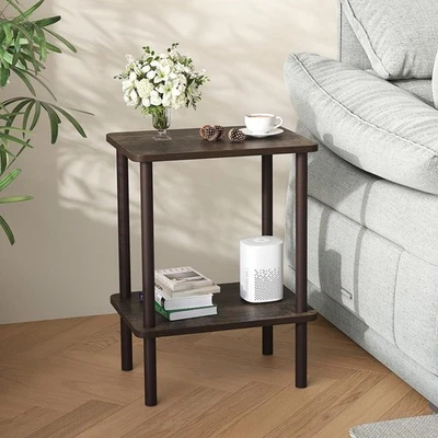 Table dappoint en bois de chêne à 2 niveaux - Table de chevet étroite - 40 x ... - Photo 1/4