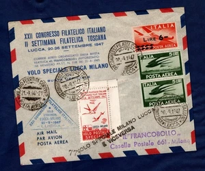 1947 BUSTA UFFICIALE VOLO SPECIALE LUCA MILANO E VICEVERSA - Picture 1 of 2