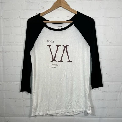 RVCA Raglan Baseball Tee Mens Size Medium White 3/4 Sleeve Balance Opposites - Image 1 of 4