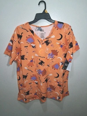 Womens Disneys Hocus Pocus Print Medical Scrub Top Shirt Size Large NWT - Image 1 of 4