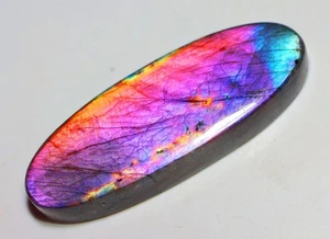 53 Kt 7X16X44 mm Natürlicher Lila Feuer Labradorit Oval Cabochon Edelstein RN-41 - Bild 1 von 2