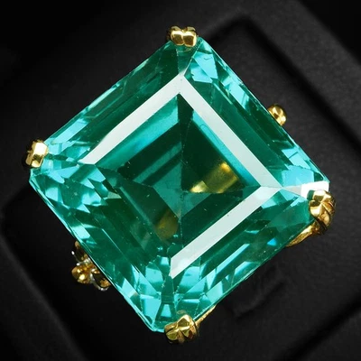 Anelli in argento sterling 925 oro 24 carati verde bluastro Paraiba... - Immagine 1 di 4