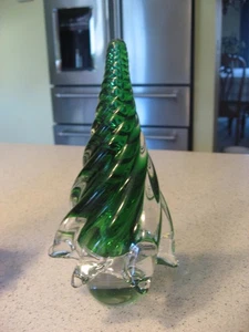 Albero di Natale vintage in vetro soffiato a mano verde e trasparente vortice circa 6"T - Foto 1 di 3