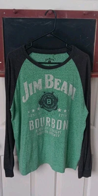Camiseta Jim Beam Bourbon manga longa 3/4 estilo raglan grande beisebol motociclista bebendo - Imagem 1 de 3