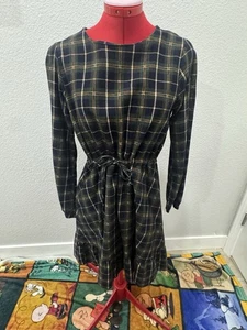 Ozoc Plaid long sleeve Dress  Green/yellow Preppy Academia Rockabilly - Picture 1 of 7