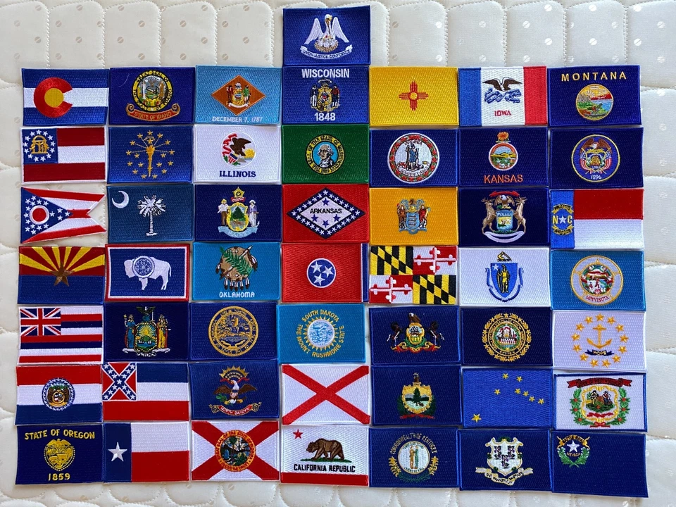 50 USA States Flags (Al, Ak, ------, Wy) Embroidered Patches 3"x2" iron-on - Image 1 of 1