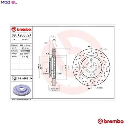2x BRAKE DISC 09.A968.2X FOR FORD AUSTRALIA M1JE 1.0L 3cyl FIESTA Hatchback 1.6L - Image 1 of 4