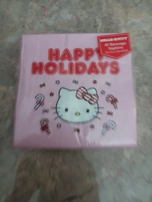 ¡FELIZ! NUEVO EN PAQUETE HELLO KITTY 🐱🐱Felices Fiestas Servilleta Bebida 40 Unidades ROSA Foto 1 de 3