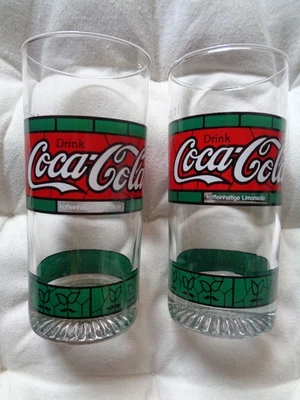 2 Stück/Set Coca Cola Gläser Tiffany Stil Vintage Glas 0,2 L 80er Vintage VTG #G - Bild 1 von 4