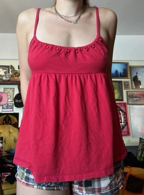 Y2K Beaded Pink Babydoll Tank Top Cami Summer Elena Gilbert Core Mcbling Large - Image 1 of 4