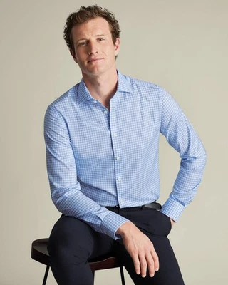 Camisa de vestir para hombre CHARLES TYRWHITT extra ajustada azul cuadros guinga 14,5/33 Foto 1 de 4