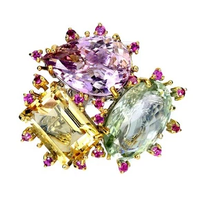 925 Anillo Plata de Ley Ovalado Ametrino 72ct Citrino Hecho a Mano Gema Tamaño 8 - Imagen 1 de 14