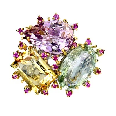 925 Anello Argento Sterling Ovale Ametrino 72ct Citrino Mano Gemma Misura 8 - Immagine 1 di 4