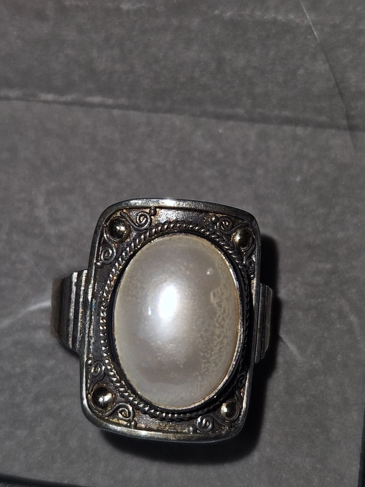 Anillo Mabe Perla Plata de Ley 925 Bali con Acento Oro 18k Talla 12 Unisex Foto 1 de 4