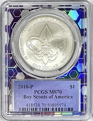 2010 P BOY SCOUTS COMMEMORATIVE SILVER DOLLAR PCGS MS70 - Image 1 of 2