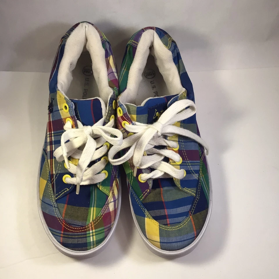 Tênis da moda feminino polo Assn tamanho 10 multicolorido tecido xadrez EUA - Imagem 1 de 4