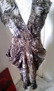 Warehouse Pure Silk Brown Animal Print Short Sleeve Dress sz12. Sexy. - Picture 1 of 6