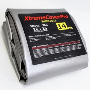 TARP 16' X 16' PLATA/TOSTADO 14 mil cubierta protectora multiusos con ojal - Imagen 1 de 3