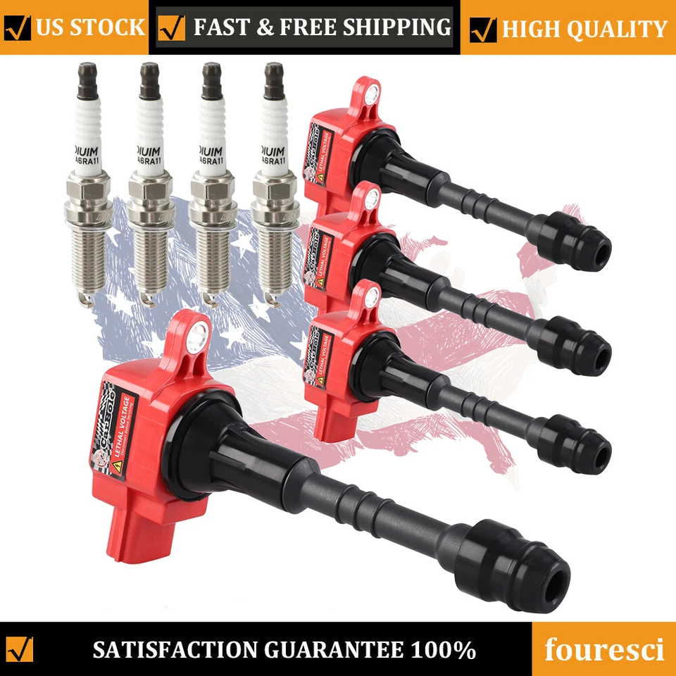 Juego de 4 bobinas de encendido y bujías para Nissan Sentra 2002-2006 1,8 L UF351 IC481 Foto 1 de 4