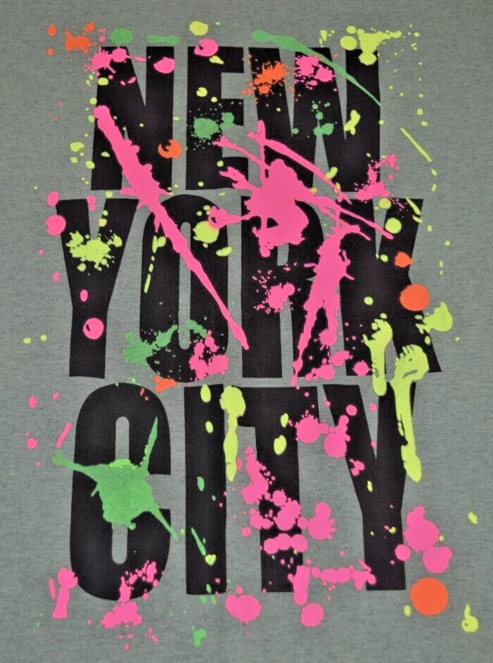 Camiseta Vintage Pantalla Estrellas Talla S Años 90 Verde Salvia Neón Ciudad de Nueva York Pintura Look Foto 1 de 4