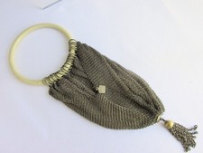 Rare Antique FRANCE White Metal Chain Mail Mesh Bag Purse Bangle Wristlet Marked