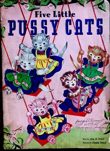 FIVE LITTLE PUSSYCATS ~ Purnell 1940’s LARGE Lithograph Picture Children's Book - Picture 1 of 5