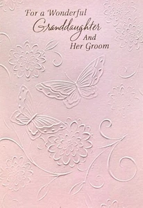Loving WEDDING Card FOR GRANDDAUGHTER & GROOM, Embossed Butterfly by Hallmark +✉ - Picture 1 of 5