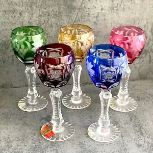 5-pc West Germany Anna Hutte Hand schliff 24% PbO Crystal Tall Hock Wine Glasses - Picture 1 of 9