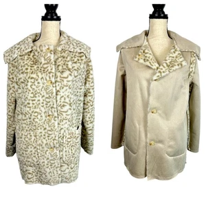 Davi & Dani Reversible Imitación Piel Leopardo Nieve Acogedora Chaqueta Talla Mediana - Imagen 1 de 10