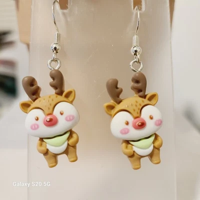 手工可爱驯鹿圣诞耳环假日吊坠珠宝礼品新品 — 第 1/4 张图片