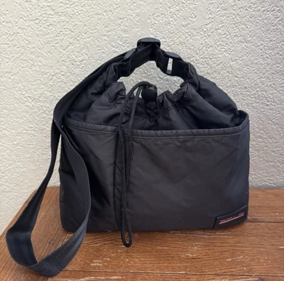 复古 Y2K 90 年代 Polo 运动尼龙斜挎包 单肩包 抽绳包 黑色 — 第 1/4 张图片