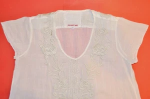 Johnny Was Boho Tunika Damen Bluse weiß bestickt Blumen Größe: S - Bild 1 von 6