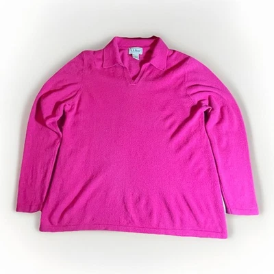 Vtg L.L. Bean 100% Cashmere Collared Sweater Womens Large Pink Hong Kong classic - Image 1 of 4