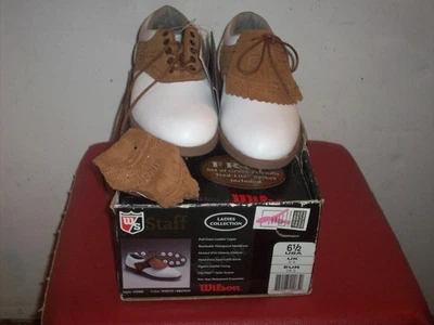 Zapatos de golf Wilson Staff para mujer 6,5 marrón blanco cuero nuevos con etiquetas Foto 1 de 4