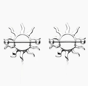 PAIR 14G SUN NIPPLE SHIELD JANET JACKSON NIPPLERINGS STEEL PIERCING BARBELL RINg - Picture 1 of 2