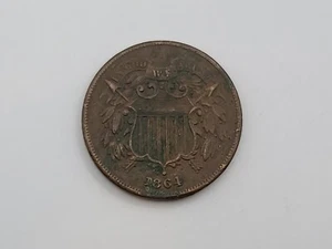 1864 US 2 Cents Coin - Union Shield; Large Motto - KM# 94 - Picture 1 of 4