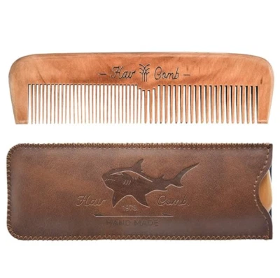 Wooden Beard Hair Comb  Gift For Men With Leather Travel Case %100 Natural Combs - Image 1 of 4