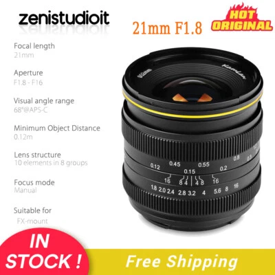 US KamLan 21mm F1.8 APS-C Wide-Angle Manual Focus Lens For Fujifilm FX Mount - Image 1 of 4