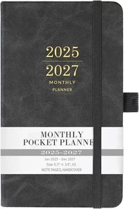 3 Year Pocket Calendar 2025-2027 Monthly Planner for Purse w/ Leather Hard Cover - Picture 1 of 7
