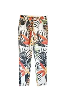 Venti6 Ali Damen Tropical Print Button Fly Stretch Ankle Pant - Gr. S - Neu mit Etikett - Bild 1 von 6