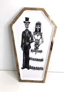 Plato de madera de cerámica para servir Día de los Muertos para novios 15"-Nuevo - Imagen 1 de 6