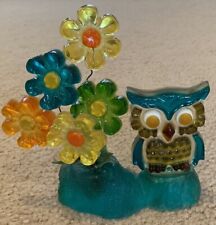 Vintage Mid Century 60's Mod Lucite Acrylic Plastic Owl And Flowers Retro Decor