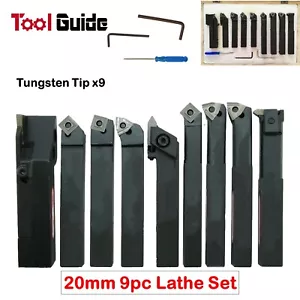 9pc 20mm 3/4" Indexable Tip Carbide Lathe Tool Set Metal Boring Turning Parting - Picture 1 of 6